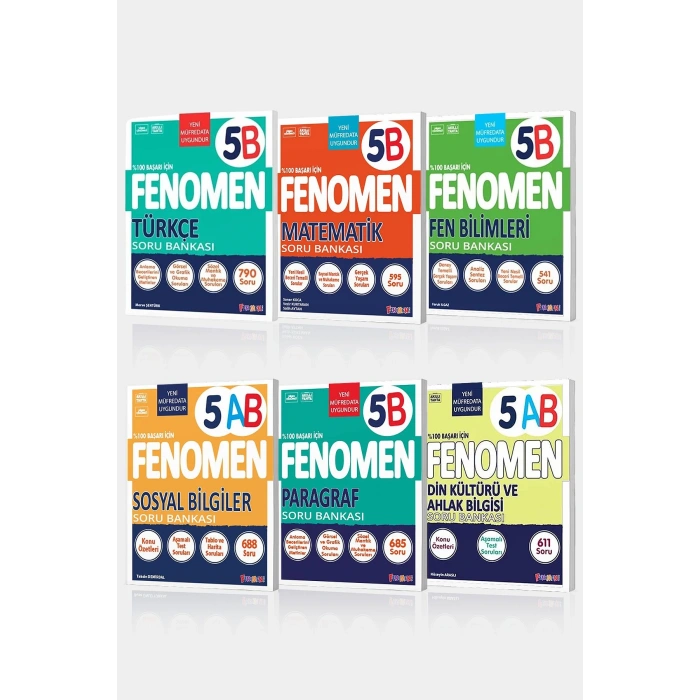 2025 Fenomen 5. Sınıf 6lı B Set (MatematikB, FenB, TürkçeB, SosyalAB, ParagrafB,DinAB)