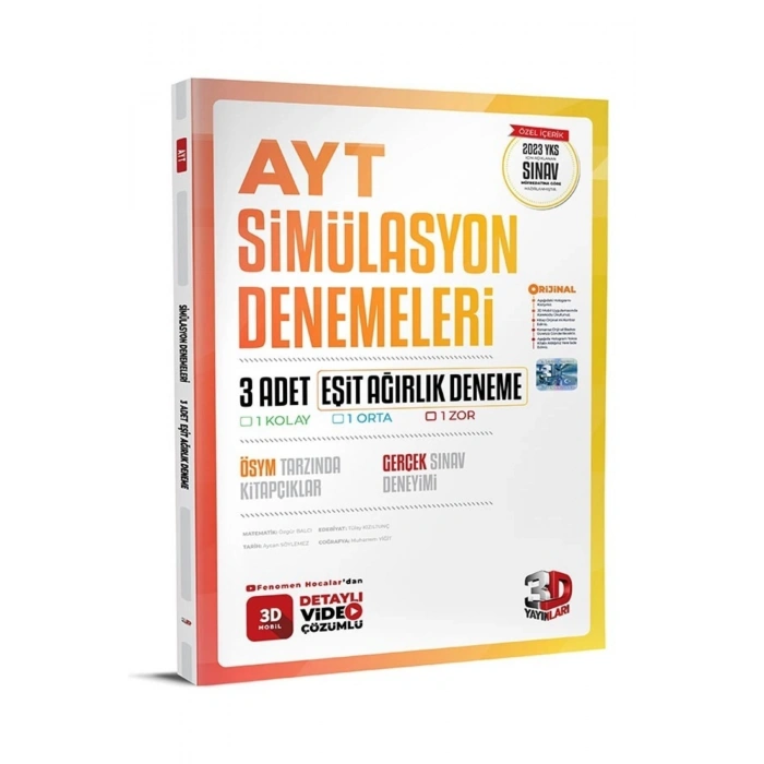 3d Ayt 3lü Eşit Ağırlık Simülasyon Genel Deneme 2023 Yks Sınav Müfredatına Göre Hazırlanmıştır