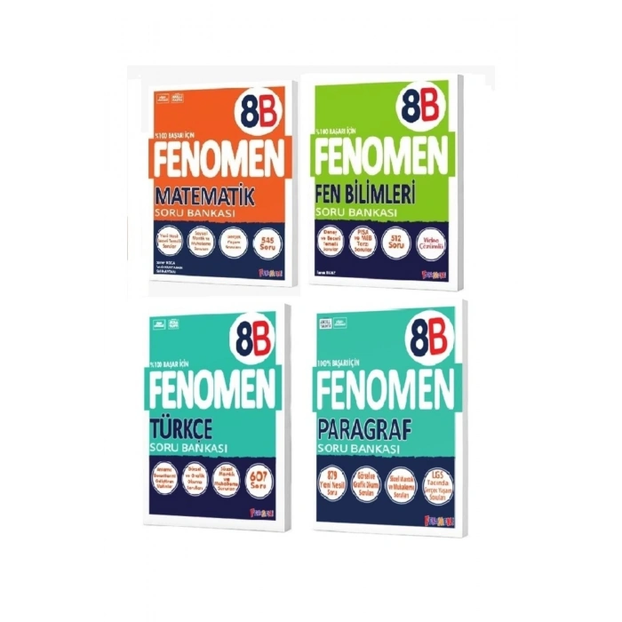 8. Sınıf Matematik (B) - Fen Bilimleri (B) - Türkçe (B) - Paragraf (B) Soru Bankası Seti (4 Kitap)