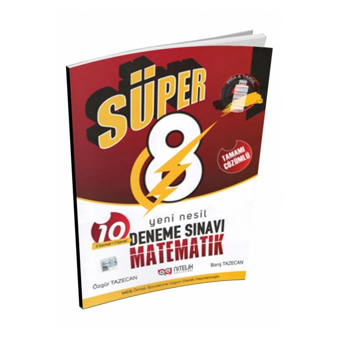 Nitelik 8. Sınıf Süper 8 Matematik Fen Ve Türkçe 10 Deneme Sınavı