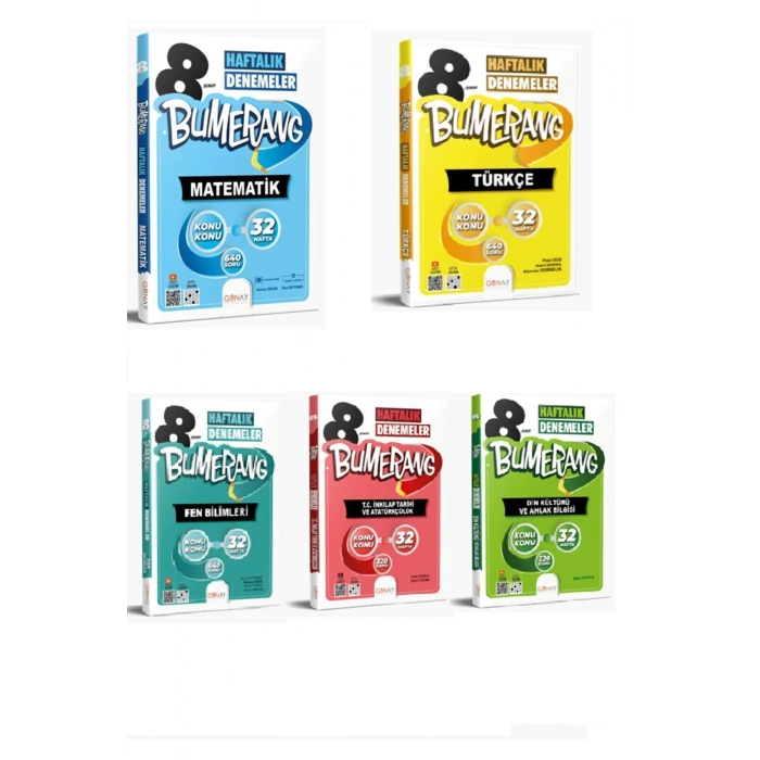 8. Sınıf Türkçe + Matematik + Fen + İnkılap + Din 32 Haftalık Bumerang Deneme Seti