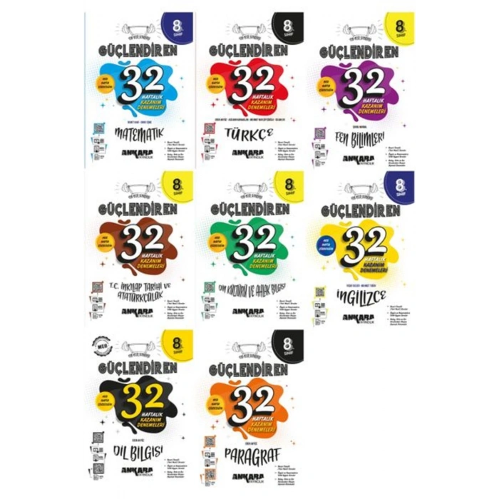 Ankara 2025 8. Sınıf Güçlendiren Tüm Dersler + Dil Bilgisi + Paragraf 32 Haftalık Deneme Seti Tam