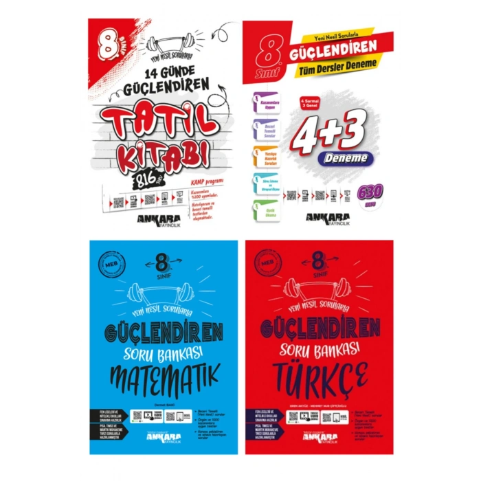 ANKARA YAYINCILIK 8.SINIF 14 GÜNDE TATİL+TÜM DERSLER DENEME+MATEMATİK SORU B.+TÜRKÇE SORU B.