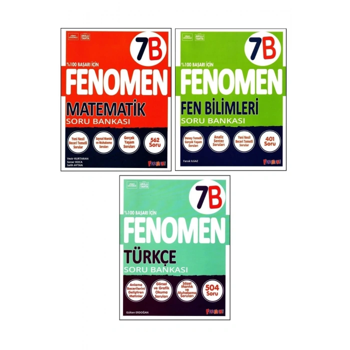 Fenomen 7. Sınıf Matematik (B)+Türkçe (B)+Fen Bilimleri (B) Kitabı 3 Kitap