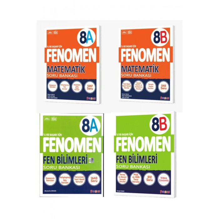Fenomen 8 Sınıf Matematik A ve B Soru Bankası Fen Bilimeri A ve B Soru Bankası Seti 4 Kitap