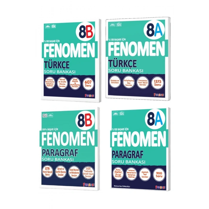 Fenomen Okul 2024 8. Sınıf Lgs Türkçe + Paragraf A + B Soru Bankası Seti 4 Kitap