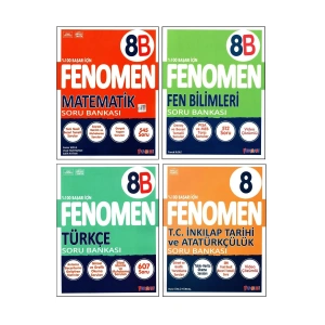 Fenomen 8. Sınıf LGS Matematik(B)+Fen(B)+Türkçe(B)+İnkılap Tar.Soru Bankası 4 Kitap