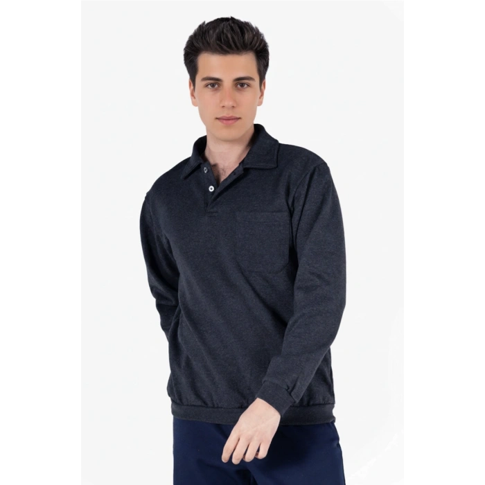 2 İplik Polo Yaka Cepli Sweatshirt