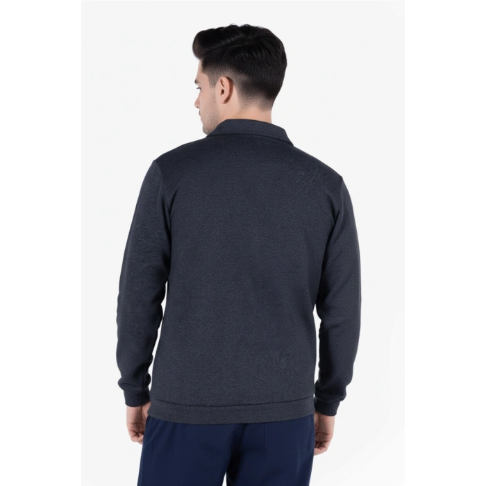 2 İplik Polo Yaka Cepli Sweatshirt