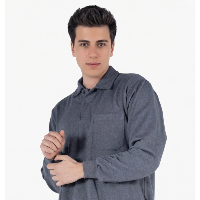 2 İplik Polo Yaka Cepli Sweatshirt