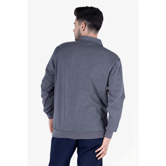 2 İplik Polo Yaka Cepli Sweatshirt