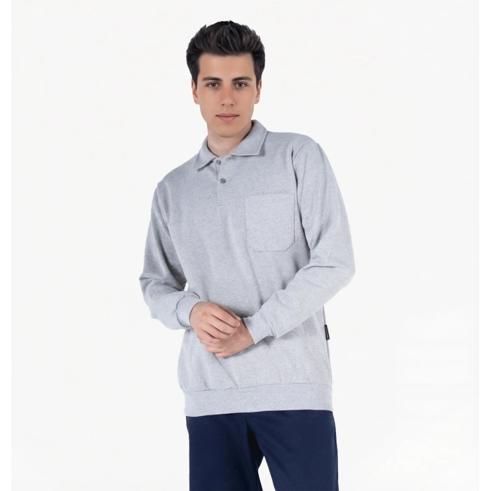 2 İplik Polo Yaka Cepli Sweatshirt