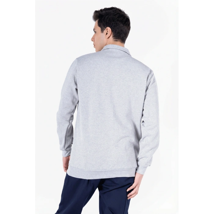 2 İplik Polo Yaka Cepli Sweatshirt