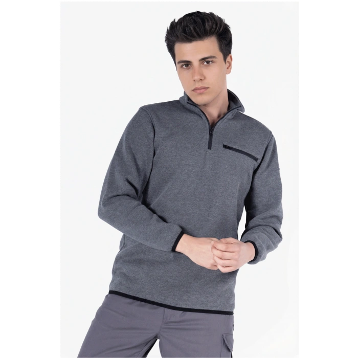 3 İplik Dik Yakalı Fermuarlı Sweatshirt