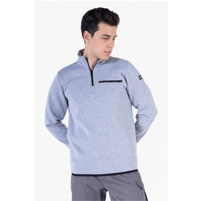 3 İplik Dik Yakalı Fermuarlı Sweatshirt