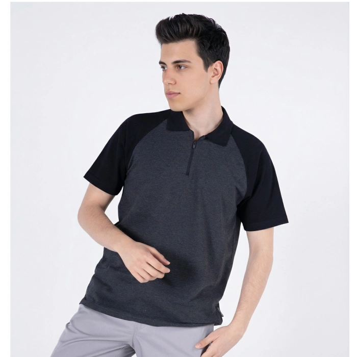 Polo Yaka Fermuarlı Reglan Kollu T-Shirt