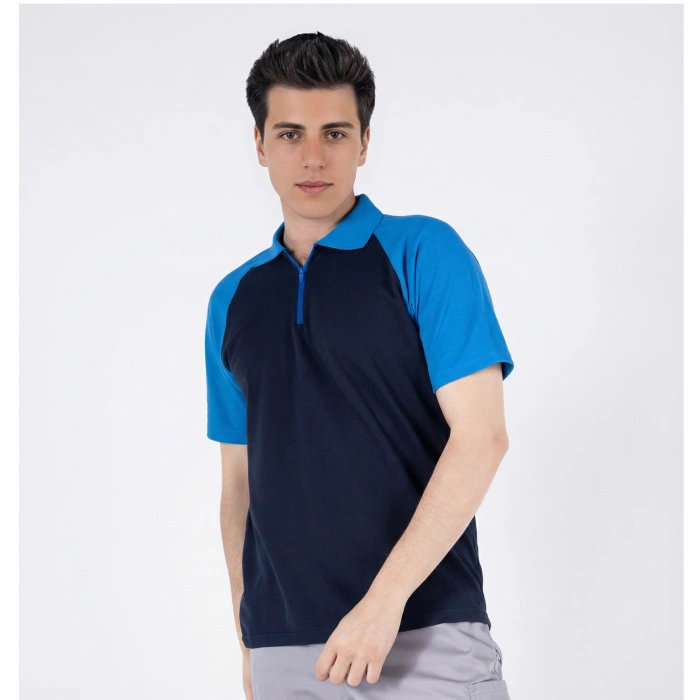 Polo Yaka Fermuarlı Reglan Kollu T-Shirt