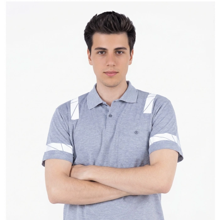 Polo Yaka Fleto Cepli Reflektörlü T-Shirt