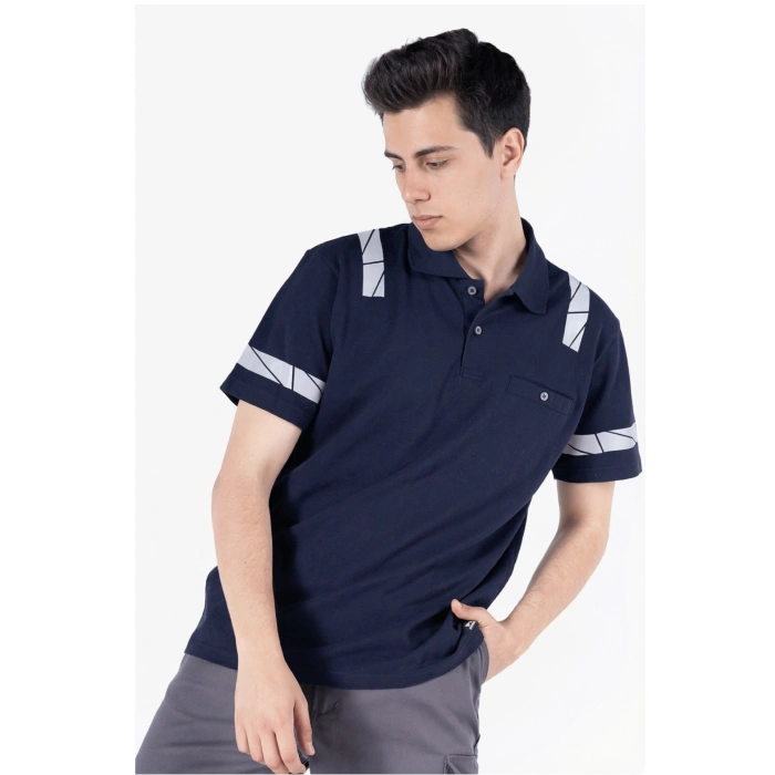 Polo Yaka Fleto Cepli Reflektörlü T-Shirt