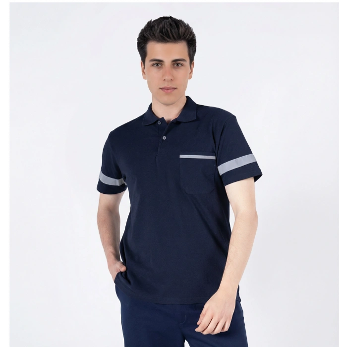 Polo Yaka Kol ve Cep Reflektörlü T-Shirt