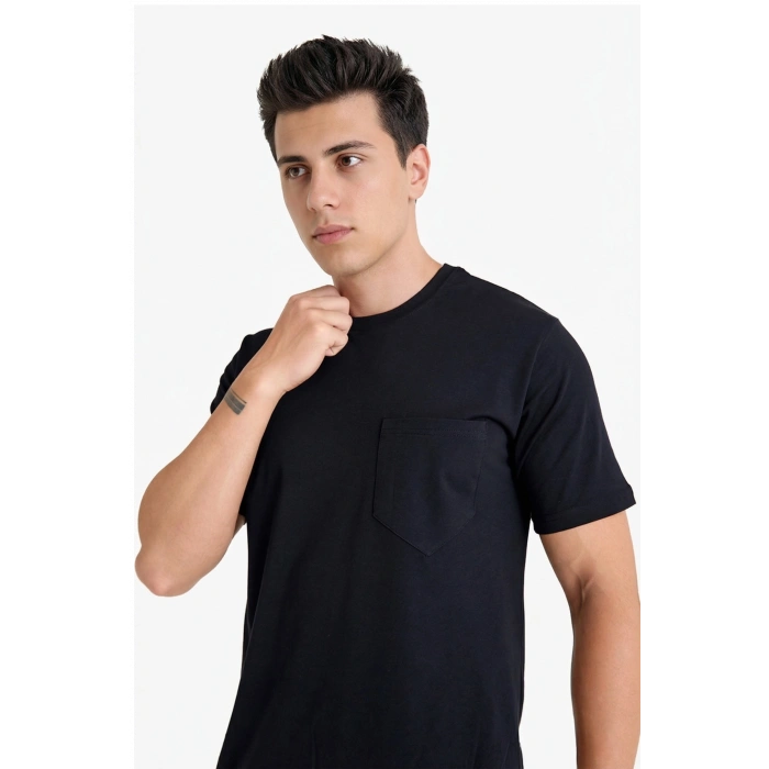 Bisiklet Yaka Kalem Cepli T- shirt