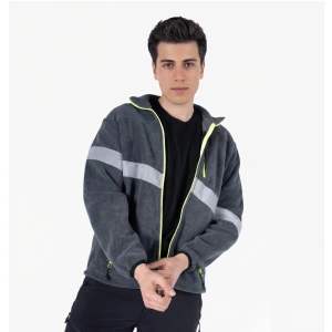 Neon Sarı Fermuarlı Reflektörlü Polar