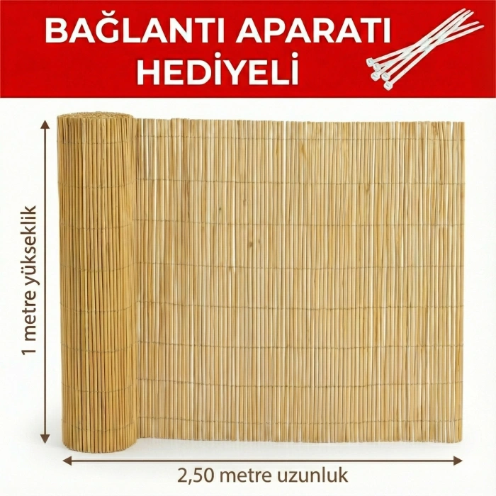 1 x 2,50 Metre - Dekoratif Balkon ve Bahçe Gizleme Örtüsü (Bağlantı Kelepçesi Hediyeli)