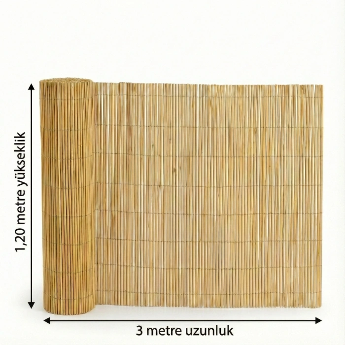 120x300 cm Kamış Hasır Balkon ve Bahçe Çiti - Doğal Dekoratif Seperatör