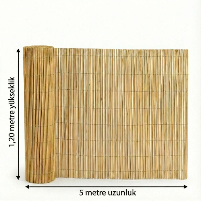 120x500 cm Kamış Hasır Balkon ve Bahçe Çiti - Doğal Dekoratif Seperatör
