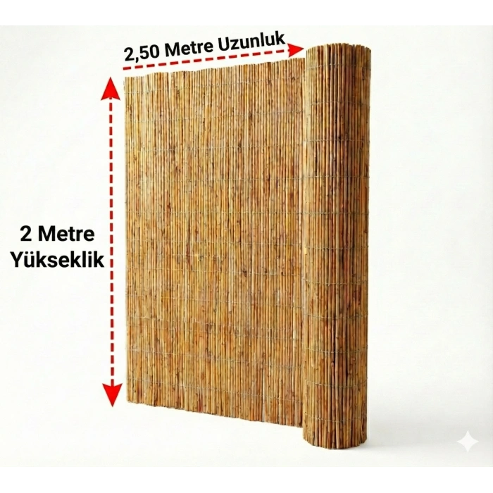 2x2.50 Metre Doğal Kamış Hasır Çit - Bahçe ve Balkon İçin Dekoratif