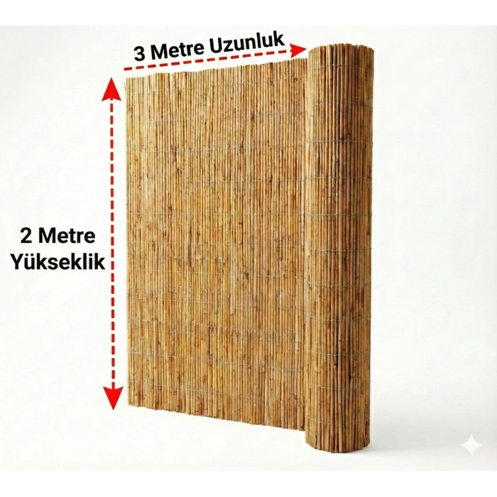 2x3 Metre Doğal Kamış Hasır Çit - Bahçe ve Balkon İçin Dekoratif