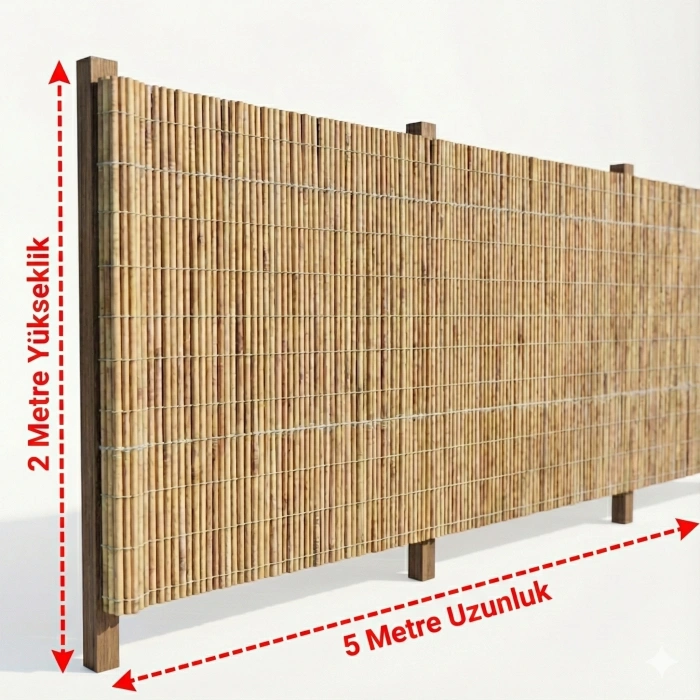 2x5 Metre Doğal Kamış Hasır Çit - Bahçe ve Balkon İçin Dekoratif