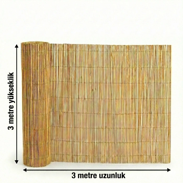 3x3 Metre Doğal Kamış Hasır Çit - Bahçe ve Gölgelik İçin Dekoratif