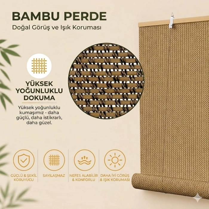 Doğal Bambu Stor Perde - Ahşap Stor Perde, Kahve