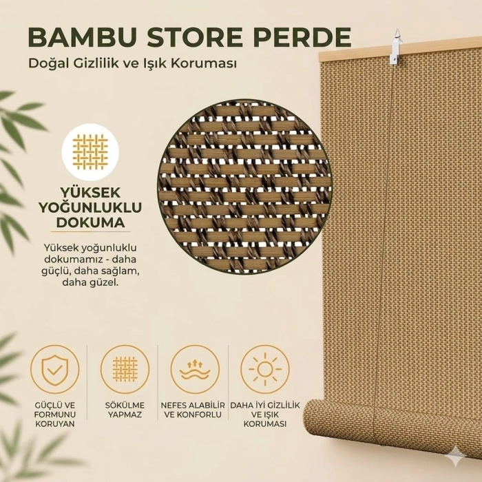 Doğal Bambu Stor Perde - Ahşap Stor Perde, Kahve