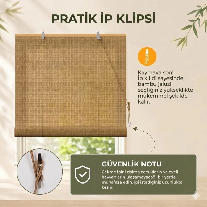Doğal Bambu Stor Perde - Ahşap Stor Perde, Kahve