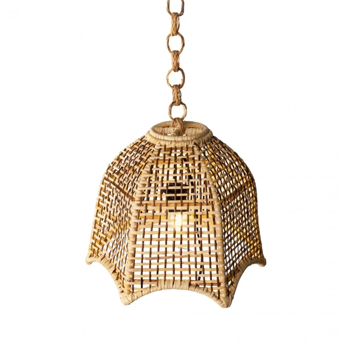 Doğal Hasır Bambu Avize - El Örmesi Bohem Sarkıt Lamba - 32x30 cm