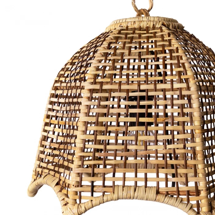 Doğal Hasır Bambu Avize - El Örmesi Bohem Sarkıt Lamba - 32x30 cm