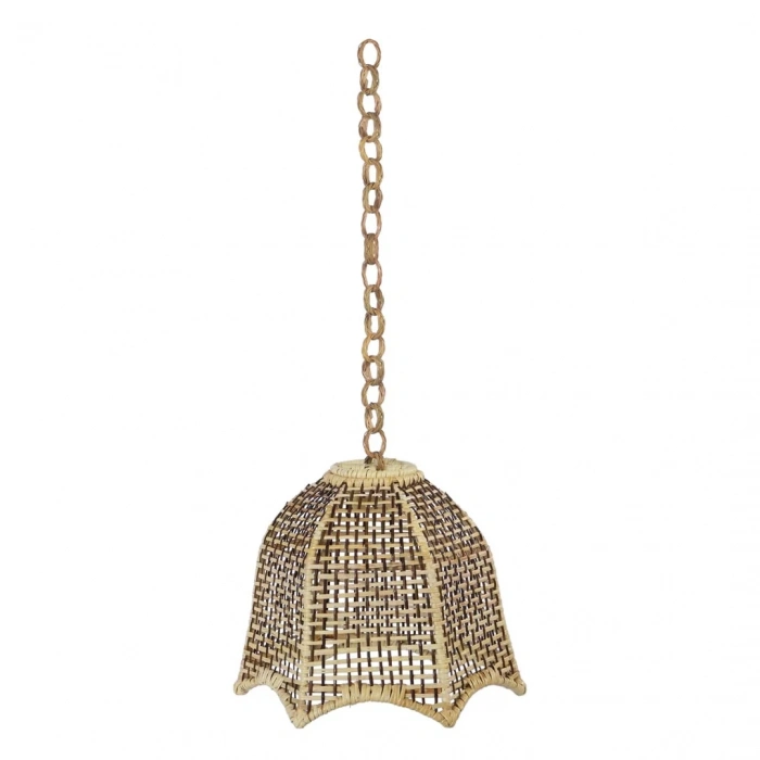 Doğal Hasır Bambu Avize - El Örmesi Bohem Sarkıt Lamba - 32x30 cm