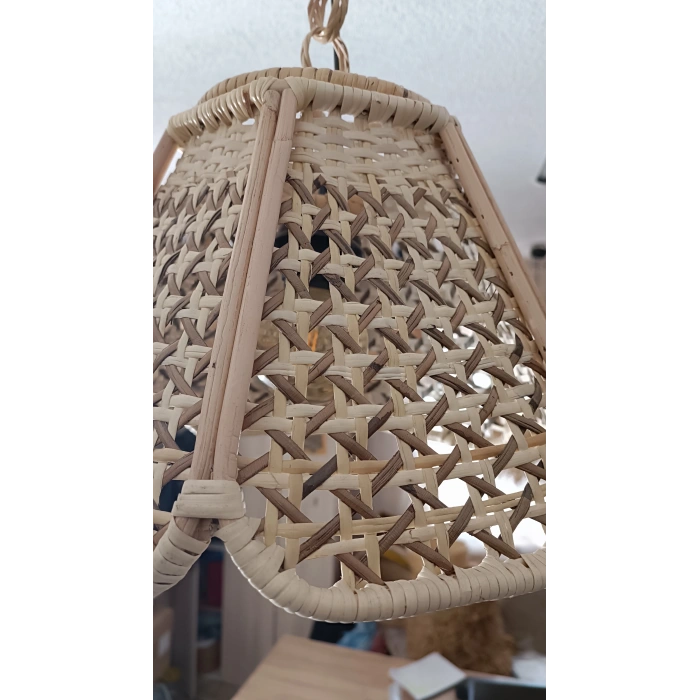 El Örmesi Bambu Hasır Avize - Bohem Dekoratif Sarkıt Lamba - 35 cm