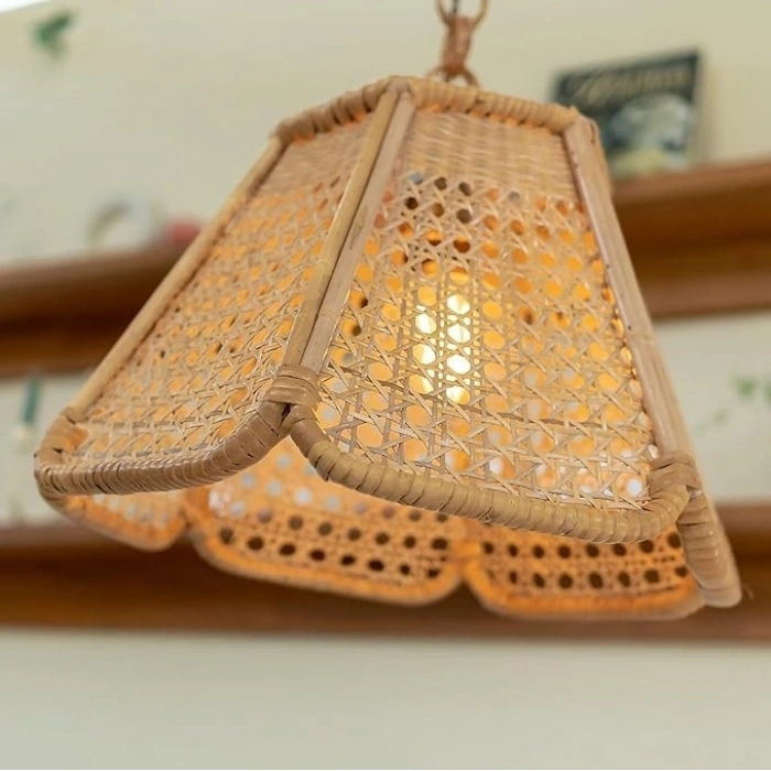 El Örmesi Bambu Hasır Avize - Bohem Dekoratif Sarkıt Lamba - 35 cm
