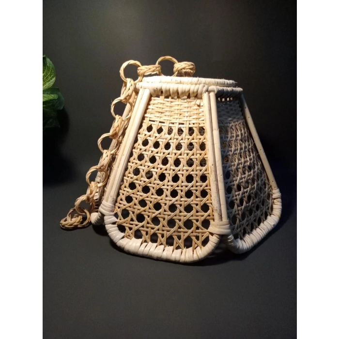 El Örmesi Bambu Hasır Avize - Bohem Dekoratif Sarkıt Lamba - 35 cm