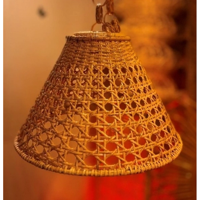El Yapımı Hasır Hazeran Avize - Doğal Rattan Aydınlatma - 34x24 cm