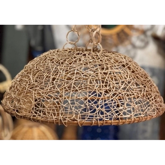 El Yapımı Hasır Rattan Avize - 38 cm Çap - Doğal Aydınlatma