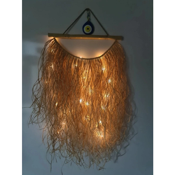 El Yapımı / Rafya Duvar Süsü Nazar Boncuğu Ve Led Hediyeli
