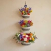 3lü Set Hasır Duvar Sepeti - İçi Poşetli Çiçeklik ve Düzenleyici (20-25-30 cm)