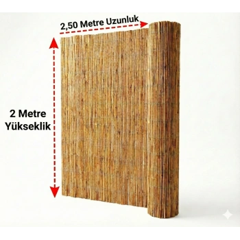 2x2.50 Metre Doğal Kamış Hasır Çit - Bahçe ve Balkon İçin Dekoratif