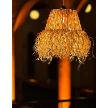 Doğal Rafya - Saçaklı Avize - 45 cm Boho Tarzı Püsküllü Hasır Sarkıt Lamba