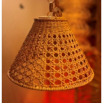El Yapımı Hasır Hazeran Avize - Doğal Rattan Aydınlatma - 34x24 cm