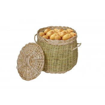 El Yapımı Hasır Patates Soğan Sepeti - Kapaklı Doğal Örgü (30x25 cm)
